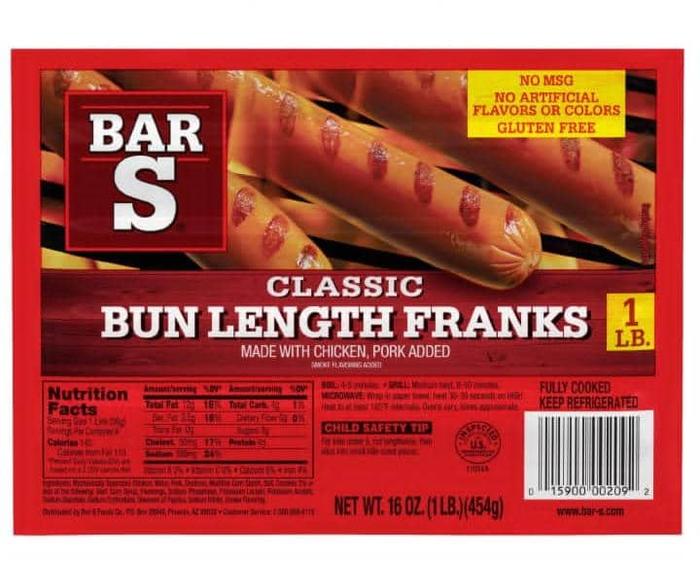 Salchicha Bar S (caja de 32 paquetes)